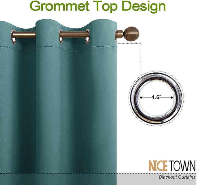 NICETOWN Blackout Room Darkening Window Curtain - Thermal Insulated Solid Grommet Blackout Curtain/Drape for Living Room (Sea Teal, 1 Panel, 42 by 84-inch)