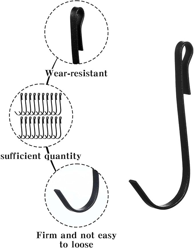20 Pcs Shelf Hooks Grid Wall Hooks for Wire Shelving Accessories Stainless Steel J Hook for Hanging Sink Hanger for Kitchen Bedroom Office, Wire Hook Rack, Black