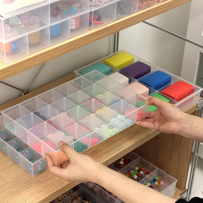 BangQiao 2 Pack Fixed 24 Grids Clear Plastic Organizer Sorting Tray and Transparent Storage Divider Box Container Case for Hardware, Craft, Sewing Kit,Office Supplies, Small Parts