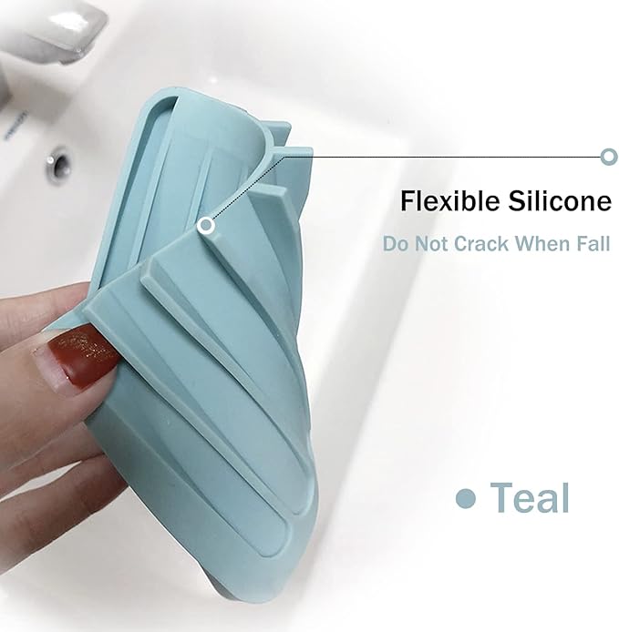 Self Draining Soap Dishes, 4 Pcs Silicone Waterfall Drainer Soap Holder for Bathroom, Extend Soap Life Keep Dry Clean & Easy Cleaning (Black & Grey)