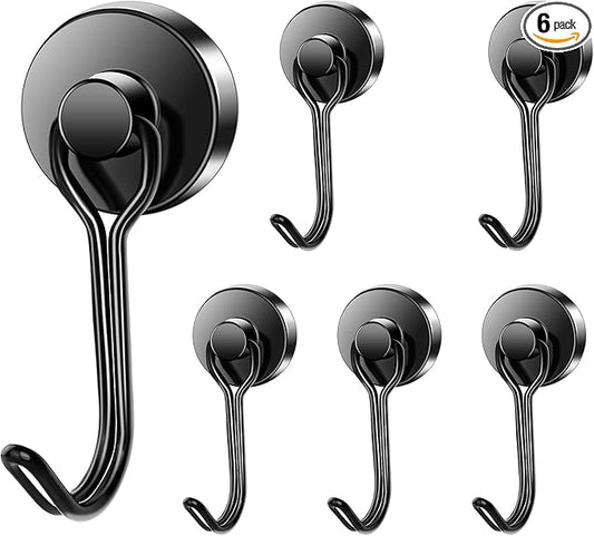 LOVIMAG Hooks, 40lbs+ Magnetic Magnet Hook 2026 Cruise Cabin Ship Essentials Heavy Duty Strong Refrigerator Fridge Hanging for Classroom Beach Vacation Kitchen Grills Home Mug Hanger (6 Pack), Black