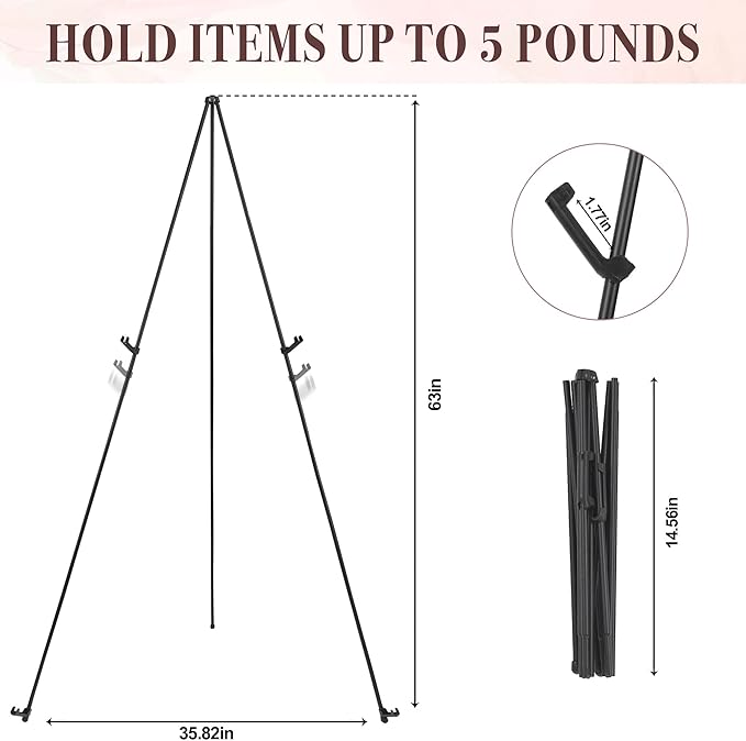 Easel Stand for Wedding Sign & Poster 63'' Easels for Display Portable Art Easel for Floor Adjustable Metal Easel Black 3 Pack