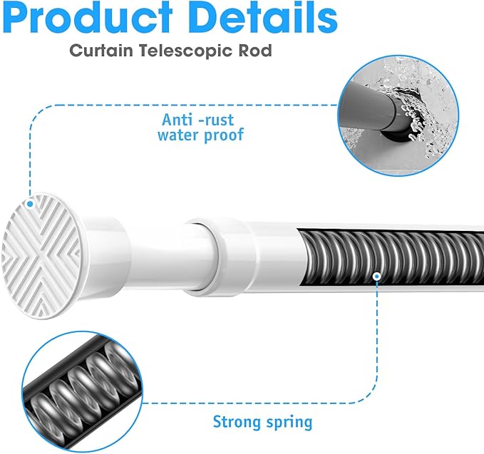 White Tension Curtain Rods 23 to 46 Inch,Spring Loaded Curtain Rods No Drilling,Small Tension Rod for Windows Door Closet,Pressure Rod
