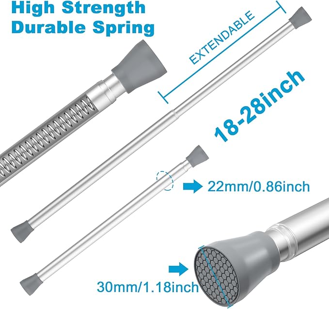 AIZESI 2PCS Silver Tension Curtain Rod 16 to 26 Inch, 7/8” Diameter, Small Adjustable Curtain Rods No Drilling Spring Curtain Rods for Window, Kitchen, Bathroom, Closet