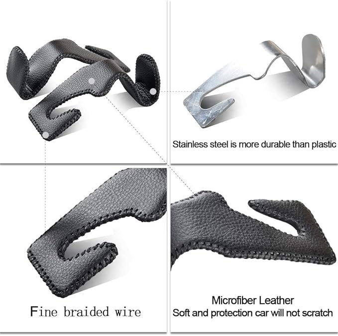 yicheyiyou Car Hooks Universal Car Vehicle Back Seat Headrest Hanger Holder Hook Microfiber Leather & Stainless Steel for Bag Purse Cloth Drink Grocery (Black)