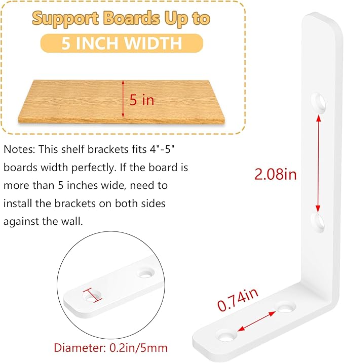 LSK 6PCS L Bracket, 4"×2"(100×50mm) Shelf Support Bracket Max Load : 42lb, White