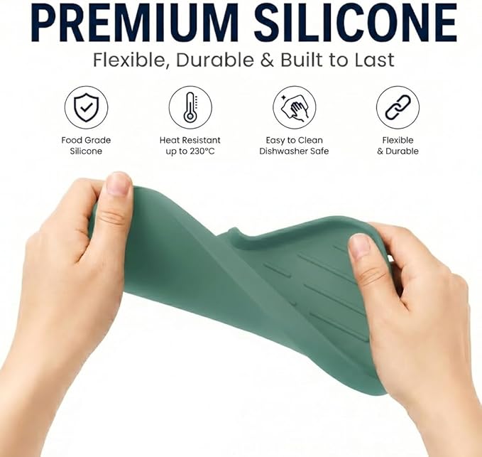 MicoYang Silicone Soap Dish with Drain Spout — Self-Draining Sink Organizer Tray for Bathroom & Kitchen, Sponges, Dispensers & Soap Holder, Non-Slip & Dishwasher Safe, Green (Medium, 9.6"×5.3")