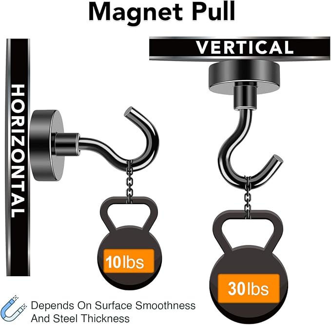 MIKEDE Black Magnetic Hooks 30Lbs Heavy Duty Earth Magnets with Hooks for Cruise Cabin Strong Magnet Hooks for Hanging Super Metal Magnetic Hanger for Grill Fridge Kitchen - Pack of 35