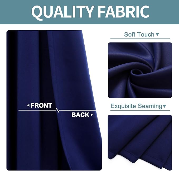 ChrisDowa Blackout Curtains 120 Inches Long for Living Room, Grommet Thermal Insulated Room Darkening Curtains for Bedroom (1 Panel Set, Navy Blue, 52W x 120L)
