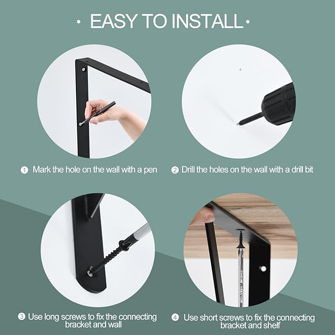 24 Pack L20 x H 12" Black Heavy Duty Shelf Brackets with Screws Metal Shelf Brackets Shelf Support Angle Brackets for Shelves L Brackets Heavy Duty Floating Shelf