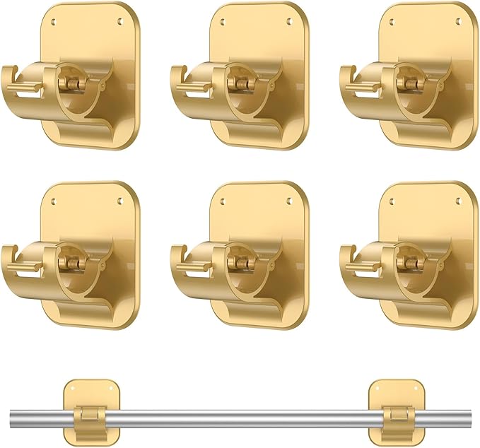 JHCJHC No Drill Curtain Rod Brackets - 20LB, 6 Pack Self Adhesive Curtain Rod Holder, Peel and Stick Wall Hooks, Renter Friendly Upgrades for Apartment, Kitchen, Bathroom, Dorm, Living Room and RV