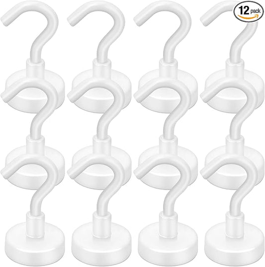 LOVIMAG Cruise Essentials - 30lbs Magnetic Hooks for Cabins, White Cruise Magnets for Door, Strong Magnetic Hooks for Hanging, Refrigerator, Ceiling, Grill - 12 Pack