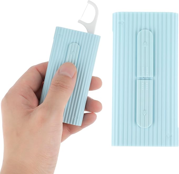 WLLHYF Portable Dental Floss Pick Organizer Travel Flosser Dispenser Storage Case Refillable Holder Boxes with 10 Floss Picks for Teeth Cleaning (White, Blue, Pink)