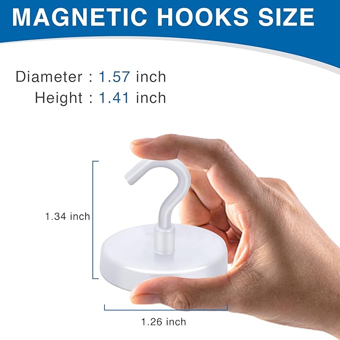 LOVIMAG Cruise Ship Essentials, 170Lbs Magnetic Hooks Heavy Duty, White Magnet Hooks for Cruise Cabins, Strong Magnetic Hook for Hanging-12 Pack