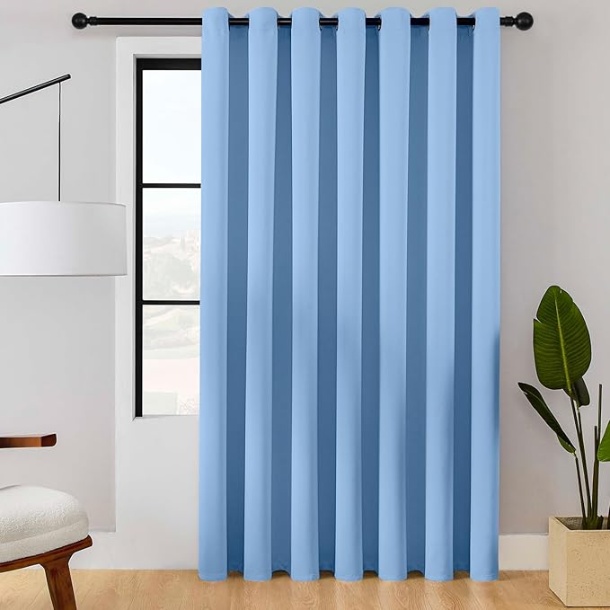 ChrisDowa Room Divider Curtain 96 Inches Long, Wide Blackout Sliding Door Curtain for Bedroom, Room Darkening Privacy Window Curtain for Patio Door (1 Panel Set, Sky Blue, 100 x 96 Inch)