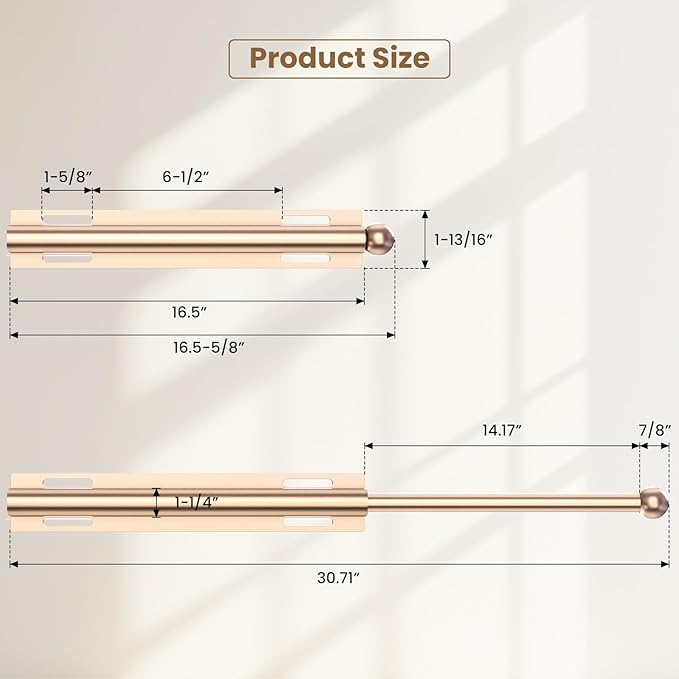 16.5" Valet Rod for Closet Pull Out, Retractable Slide Out Valet Rod Closet Organization, Aluminum Valet Clothing Hanger Rods Perfect for Suits, Dresses & Freshly Pressed Clothes, Gold