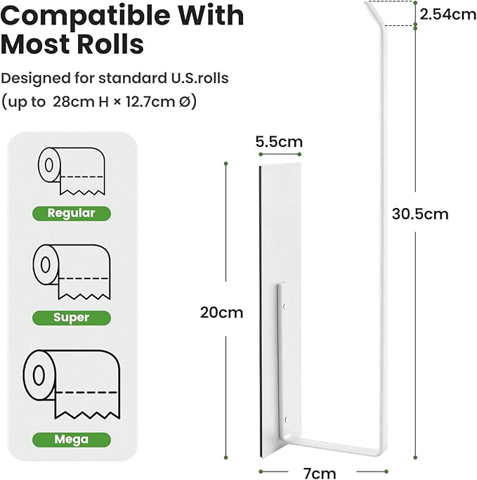 Paper Towel Holder Magnetic, Magnetic Paper Towel Holder for Fridge, Toilet Paper Roll Holder Magnet Towel Rack Wall Mount Shelf Bar for Towels Rolls Bathroom RV Dorm Kitchen Wall Decor, White 2 Pack