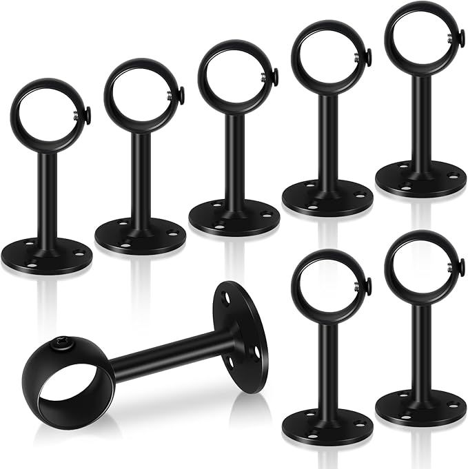 TOKPLNU Ceiling Curtain Rod Bracket, Heavy Duty Ceiling Curtain Rod Holders, Black Curtain Rods Hooks Hangers for Wall Drapery Closet Rod Brackets Support for 1 1/4-Inch Drape Poles, 8 Pack