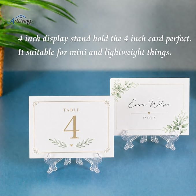 Artliving 4 Inch Clear Plastic Easels or Stand/Plate Holders to Display Pictures or Other Items at Weddings, Home Decoration, Birthdays, Tables (12 Pack)