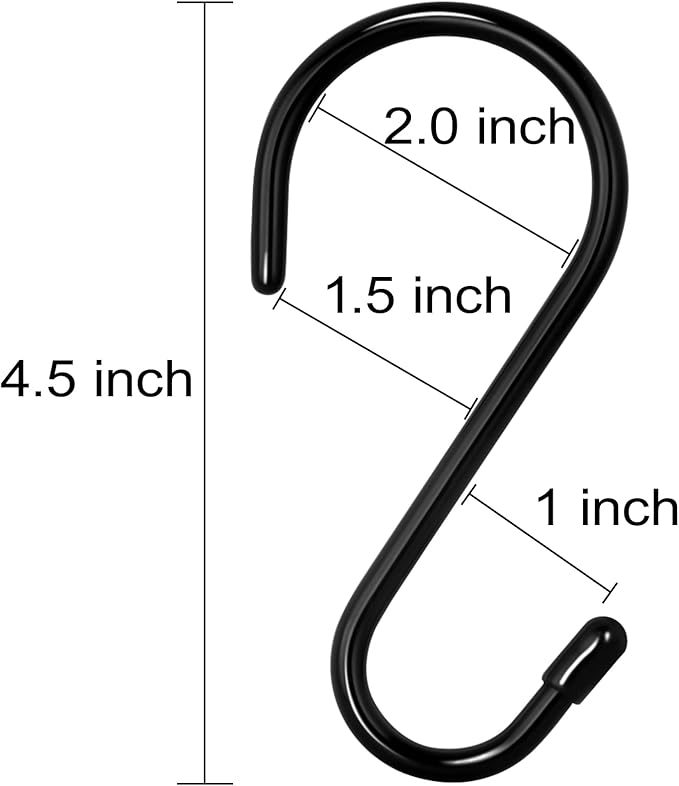 18 Pack Large S Hooks for Hanging, 4-1/2 inch Heavy Duty Rust-Free Closet S Hook, Metal Non Slip Rubber Coated S Hooks Black for Hanging Clothes Jeans Plants Bag Belt Pan Pot Cup Towels Basket Tools