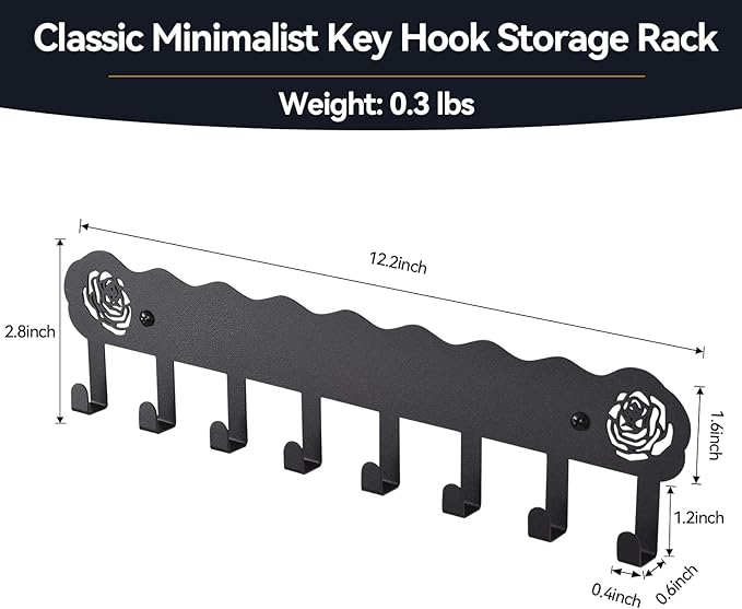 2-Pack Premium Iron Key Holder for Wall – Large Capacity & Multi-Functional, Dual Installation: Wall Mount & Adhesive, 8 Hooks Key Rack for Entryway, Kitchen, Bathroom, Office