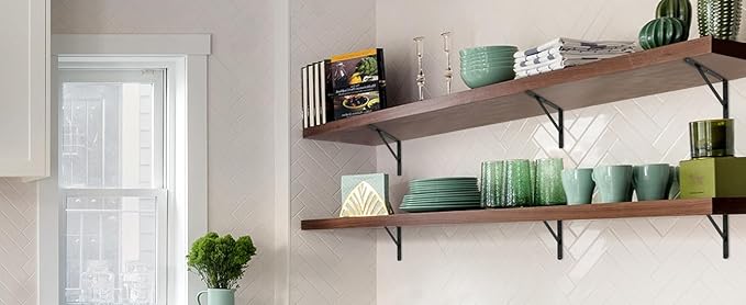 6 Pack L6 x H 4" Black Heavy Duty Shelf Brackets with Screws Metal Shelf Brackets Shelf Support Angle Brackets for Shelves L Brackets Heavy Duty Floating Shelf