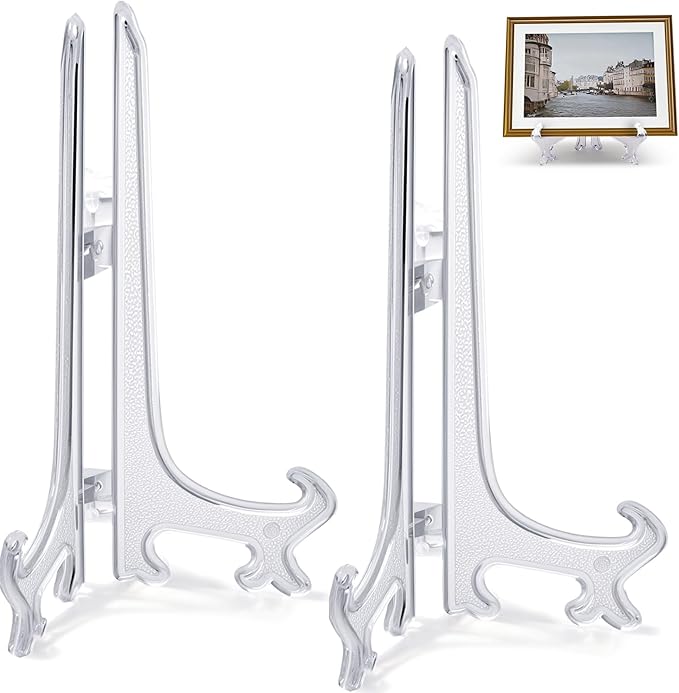 9 Inch Clear Acrylic Display Stand 2pcs Plate Holder Easel for Serving Trays Art Displays Table Numbers Restaurant Menu Holders Kitchen Decor Foldable