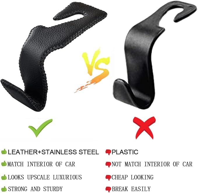 yicheyiyou Car Hooks Universal Car Vehicle Back Seat Headrest Hanger Holder Hook Microfiber Leather & Stainless Steel for Bag Purse Cloth Drink Grocery (Black)