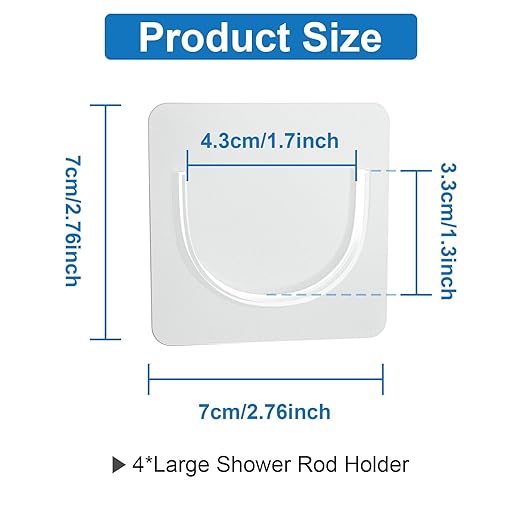 4 Pack Shower Rod Holder with Strong Adhesive, Shower Curtain Rod Holder No Drilling,Shower Bar Holder,Tension Curtain Rod Bracket