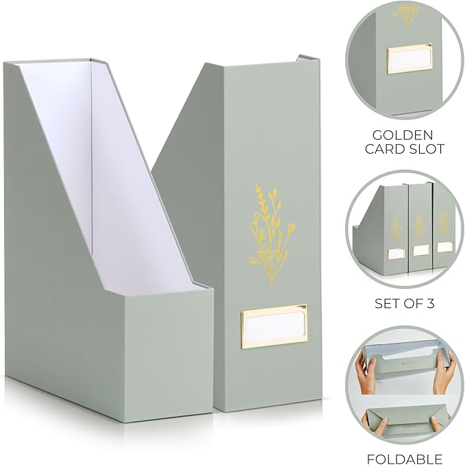 ZICOTO Beautiful Magazine Holder Set Of 3 - Sturdy File Holder to Organize Your Desk Or Shelves - The Perfect Office Storage to Effortlessly Organize Your Paperwork/Files, Magazines, Books Or Binders