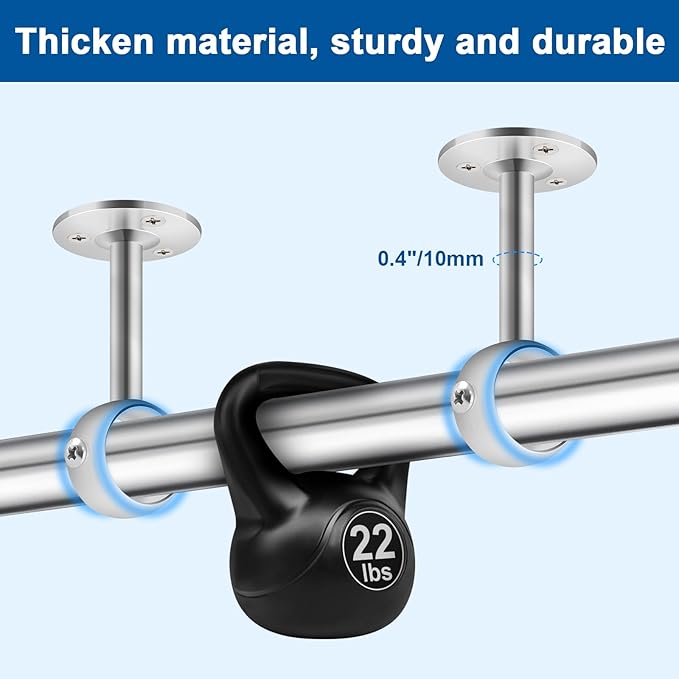 TOKPLNU Ceiling Mount Curtain Rod Bracket Silver Heavy Duty Curtain Rod Holders, Stainless Steel, Ceiling Curtain Rods Hooks Hangers for 1 1/4 Inch Drape Pole, 2 Pack