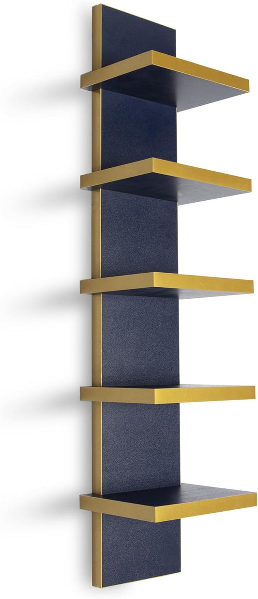 Homaterial 5 Tier Wall Shelf Unit, Decorative Wall Mount Vertical Shelving,Modern Column Floating Shelves for Bedrooms, Bathrooms 5.5" x 7.2" x 31"(Blue)