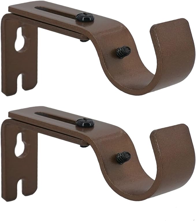 AddGrace Adjustable Curtain Rod Bracket Fits up to 1 inch Curtain Rod Sturdy Premium Brackets for Wall Set of 2 Brown