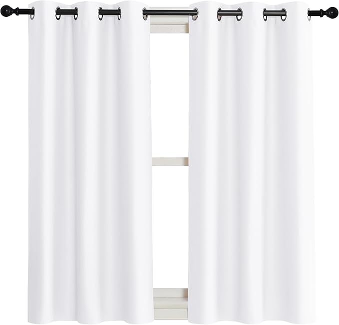 NICETOWN Room Darkening Window Treatment Curtain, Pure White, Single Panel, 42 by 45, Energy Smart Thermal Insulated Block Out Sunlight Shade & Blind for Bedroom with Grommet Ring Top