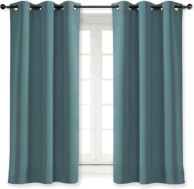 NICETOWN Kitchen Blackout Window Curtain Panel Home Fashion Thermal Insulated Solid Grommet Room Darkening Drape for Apartment (Greyish Blue, 1 Panel, 42 by 63 inches Long)