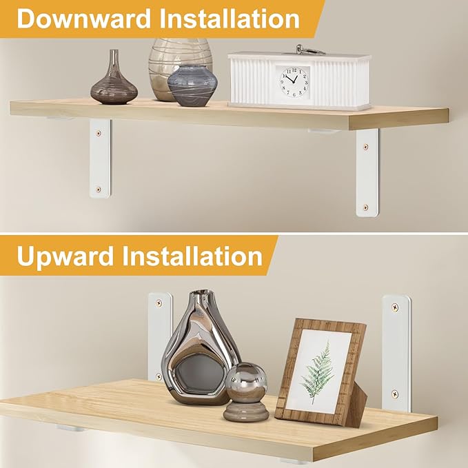 16 Pack - L 6" x H 4" x W1.5, 5mm Thick White L Shelf Bracket, Iron Shelf Brackets, Metal Shelf Brackets, Floating Shelf, Shelf Supports with Screws
