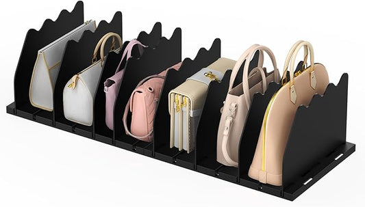 Ronlap Purse Storage Organizer for Closet, Black Closet Bag Storage Dividers Rack Shelf Purse Dividers for Closet Organization Handbag Separators Closet Purse Organizers and Storage, 2 Pack, Black