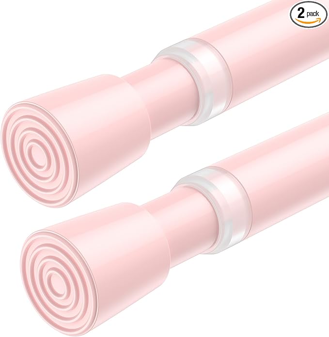 AIZESI 2 Pack Tension Curtain Rod for Windows 26.5 to 36 inch, Adjustable Expandable Pressure Spring Curtain Rod No Drilling, Pink Curtain Rod for Bedroom Doorway Closet Door
