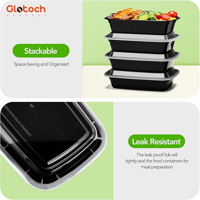 Glotoch 16oz Meal Prep Containers with Lids 50-Pack, Airtight Leakproof Food Storage Containers Reusable, BPA-Free Plastic Containers - Stackable Bento Lunch Boxes