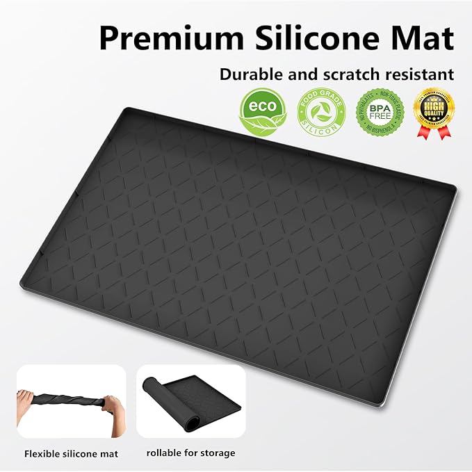 Mateeylife Under Sink Mats for Kitchen Waterproof 28"X19", Undersink Protectors，Silicone Mat Cabinet Liner, Under Sink Organizer for Bathroom and Kitchen，Boot Tray Pet Food Mat, Classic Black