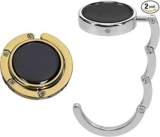 kwmobile Purse Hook for Table - Set of 2 Purse Holder - Folding Handbag Hanger - Portable Bag Holder - Bag Hooks for Desk - Table Hook Silver/Gold