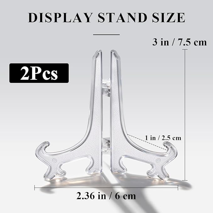 2pcs Small Clear Acrylic Plate Stands for Display 3 Inch Acrylic Easel Stand for Photos Cards Art Display Miniature Painting Tabletop Picture Frame Holder for Wedding DIY Crafts