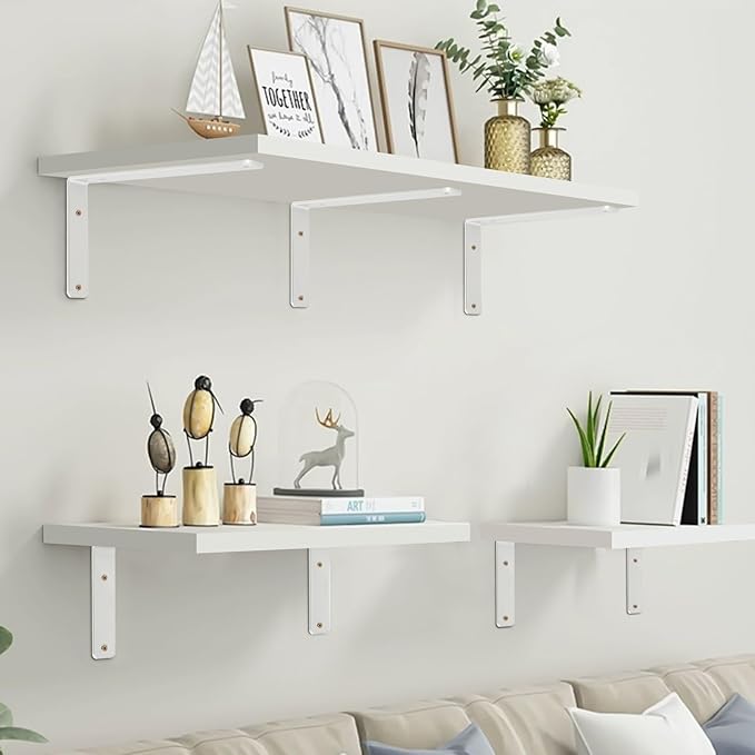 16 Pack - L 6" x H 4" x W1.5, 5mm Thick White L Shelf Bracket, Iron Shelf Brackets, Metal Shelf Brackets, Floating Shelf, Shelf Supports with Screws