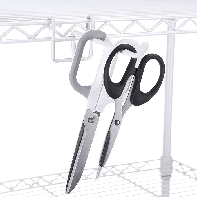 MorningRo 4 Pcs Accessory Hooks for Wire Shelving with Rubber Cover Heavy Duty Metal Hooks for Hanging Kitchen Utensils Wire Shelf Accessories Room Organization (White)