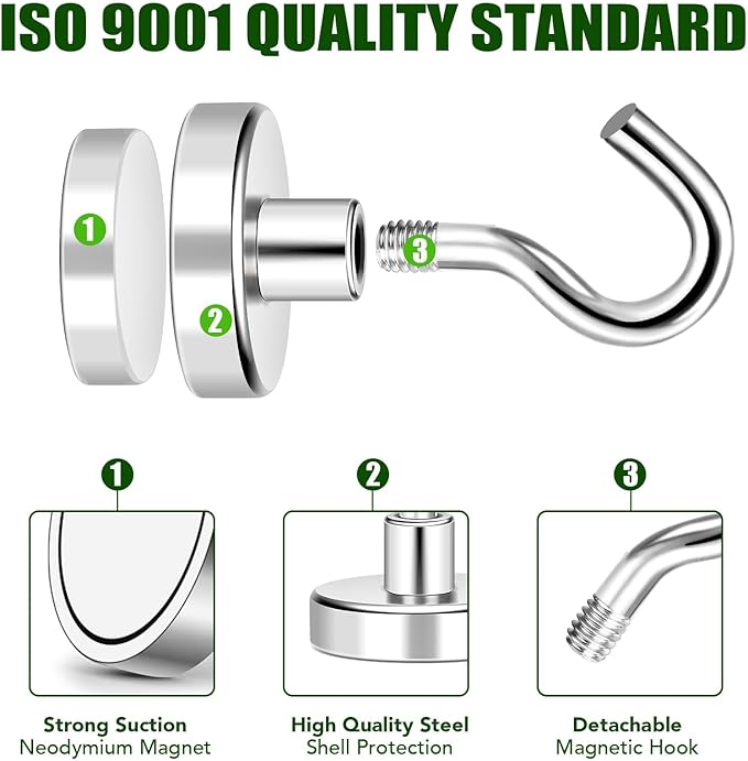 MIKEDE Magnetic Hooks 170Lbs Heavy Duty Earth Magnets with Hooks for Cruise Cabin Strong Magnet Hooks for Hanging Super Metal Magnetic Hanger for Grill Fridge Kitchen - Pack of 25