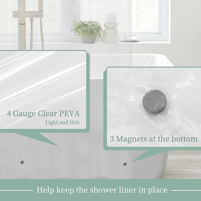 Mrs Awesome Narrow Clear Shower Curtain Liner with 3 Magnets, 48x72 Premium Flexible Sturdy Plastic Shower Curtain for Bathroom Shower Stall Lightweight, Waterproof, Clear