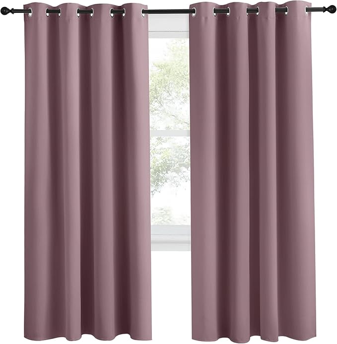 NICETOWN Kitchen Blackout Window Dry Rose Curtain Panel, 1 Panel, 55 by 78 inches Long, Home Fashion Thermal Insulated Solid Grommet Room Darkening Drape for Apartment