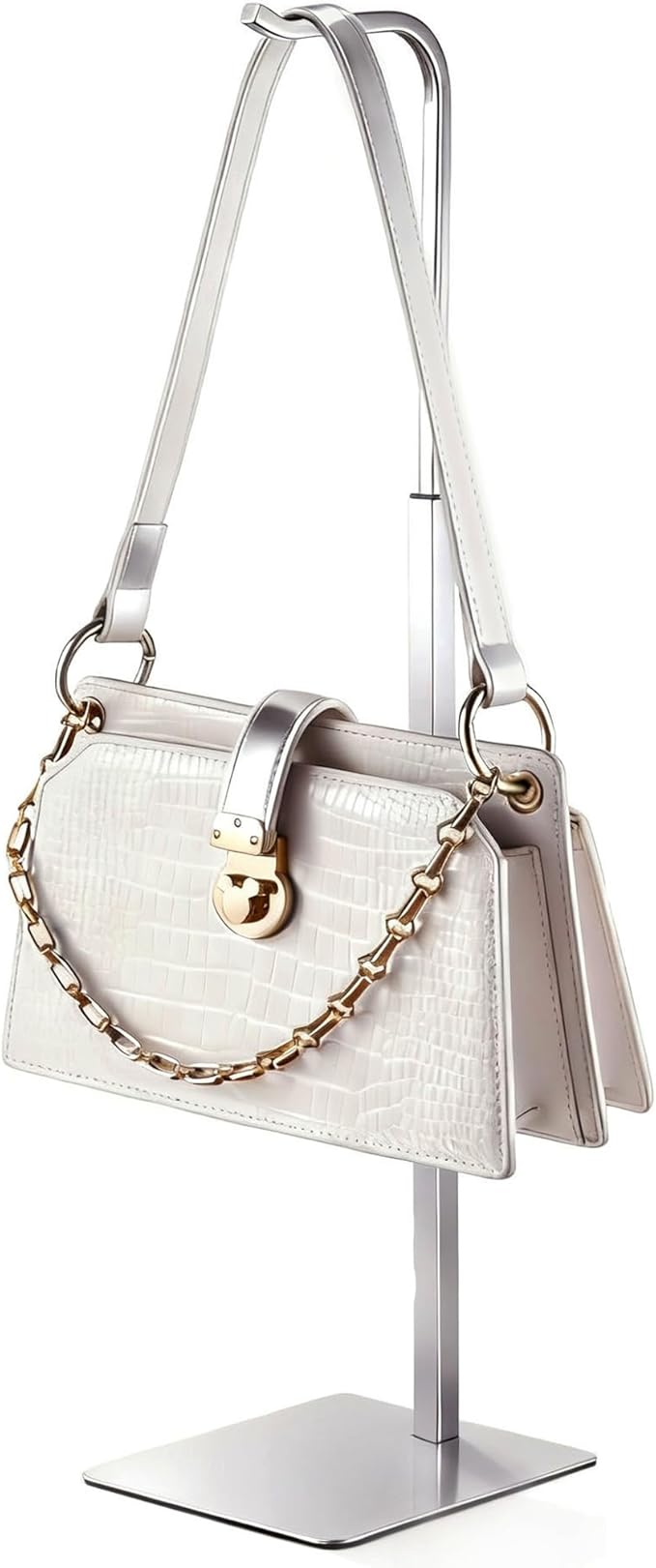 Purse Holder Handbag Display Stand: Silver Hanger Rack for Bags, Purses, and Wreath, Adjustable Hook Stand for Tabletop, Closet, and Retail Use for Vendors