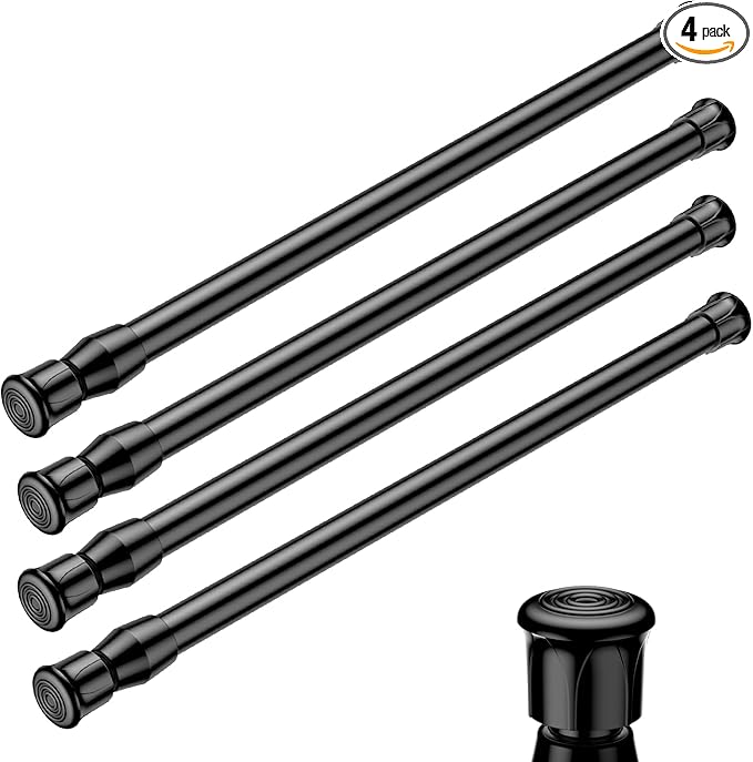 AIZESI 4PCS Black Tension Curtain Rods No Drilling Small Tension Rods 12 to 19 Inch Spring Loaded Curtain Rod Spring Rods Mini Tension Rods for Small Windows Closet Cupboard