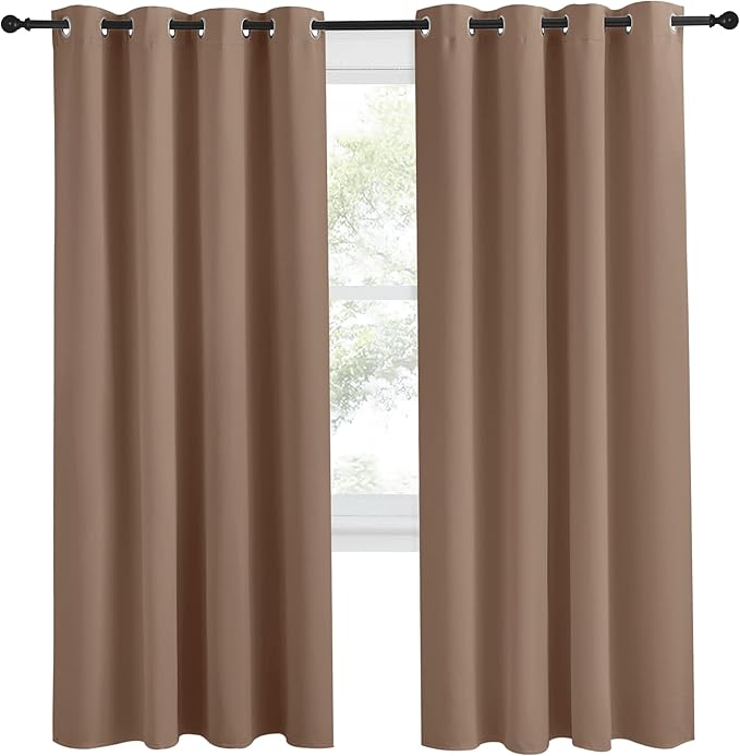 NICETOWN Grommet Top Blackout Curtain Panel, 55 inches Wide by 78 inches Long, 1 Piece, Cappuccino Color, Thermal Insulated Room Darkening Drape for Villa/Apartment/Rental Room